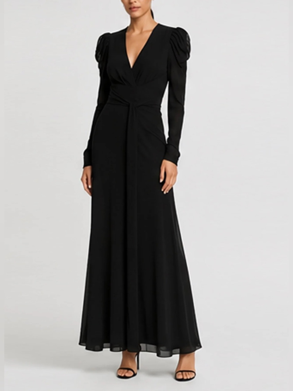 Ronny Kobo Bernadette Long Sleeved Attached Wrap Maxi Gown